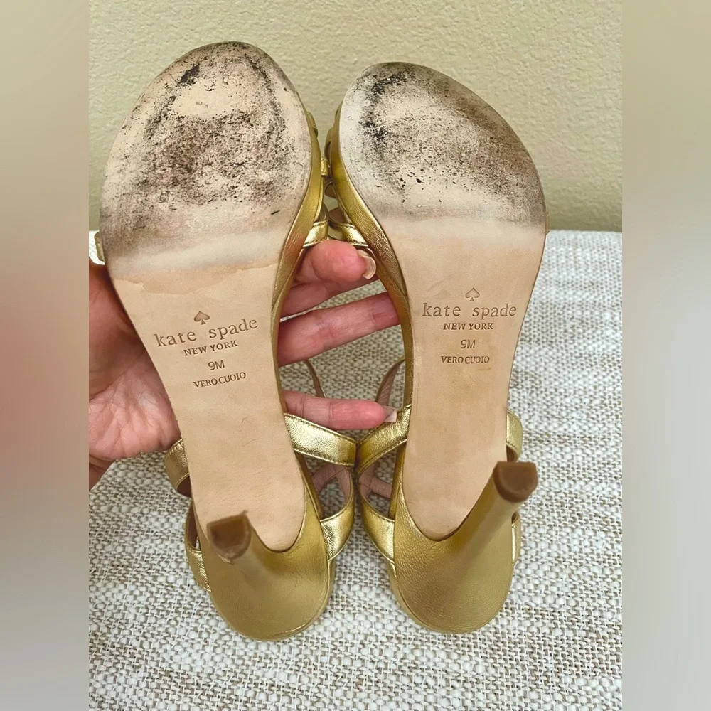 KATE SPADE “Florence” Gold Strappy Heels - Picture 10 of 12
